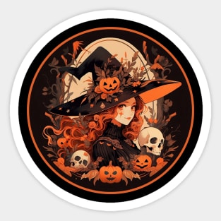 Spice, Sass, and Witchy Class: Orange, Black, Witch, Pumpkins, and Skulls Sticker